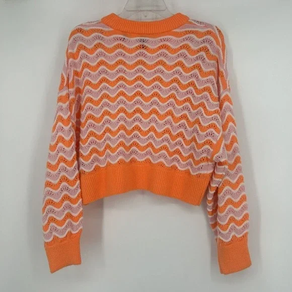 H&M Divided Orange Pink Crochet Pointelle Knit Cropped Sweater Slouchy Size M - Picture 5 of 9